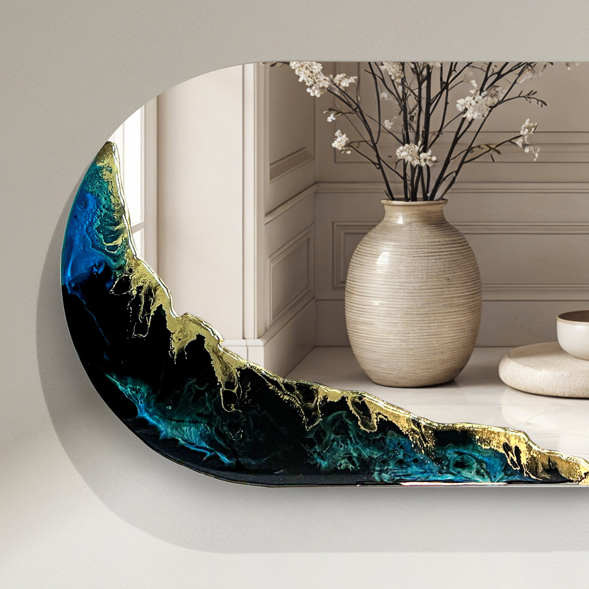 Hand Sculptured Sculptural Wall Mirror - Tatiana Glen - Tidal Horizon - 48H x 16W Inches