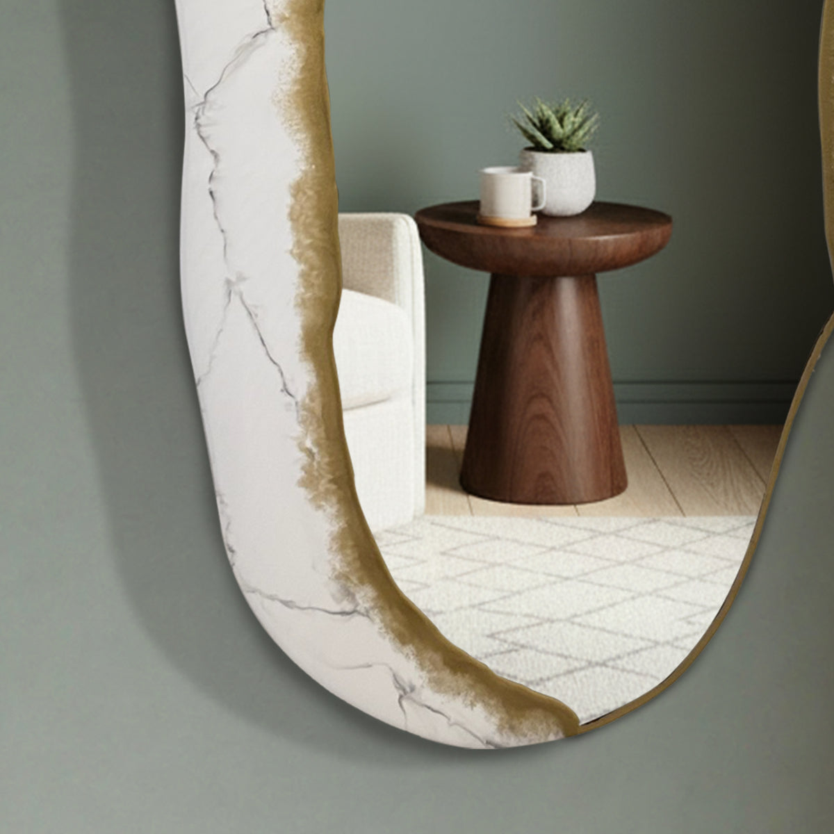 Hand Sculptured Organic Wall Mirror - Tatiana Glen - Kintsugi Flow - 47H x 21W Inches