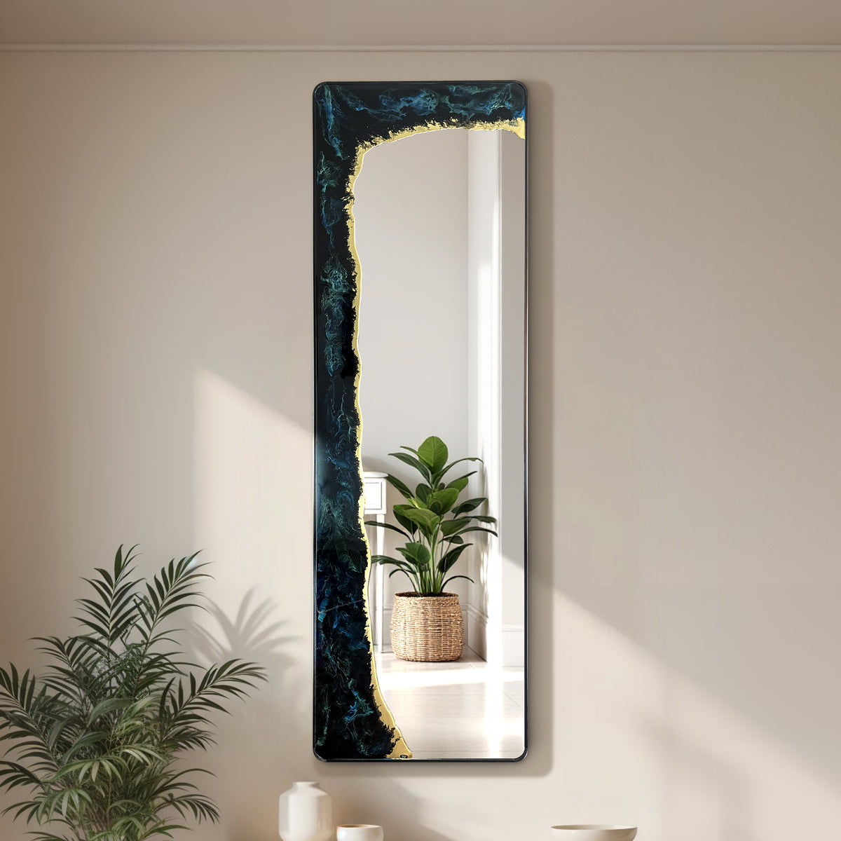 Hand Sculptured Full-Length Wall Mirror – Tatiana Glen | Eclipse Tide | 63H x 20W Inches