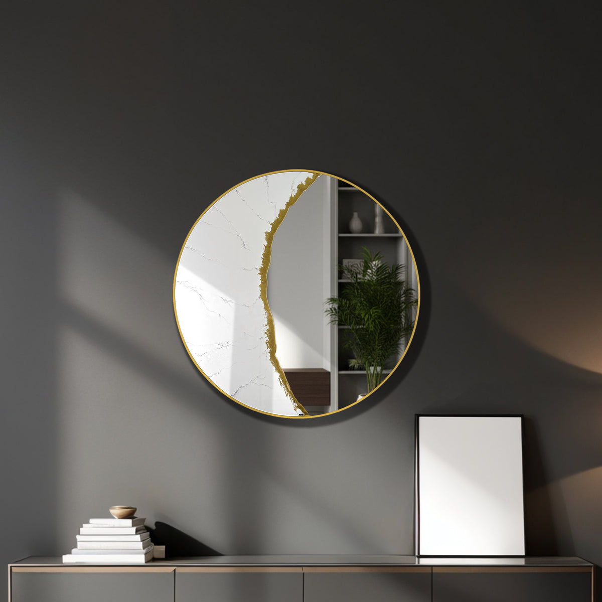 Hand Sculptured Round Wall Mirror – Tatiana Glen | Gilded Eclipse | 22"–36" Diameter