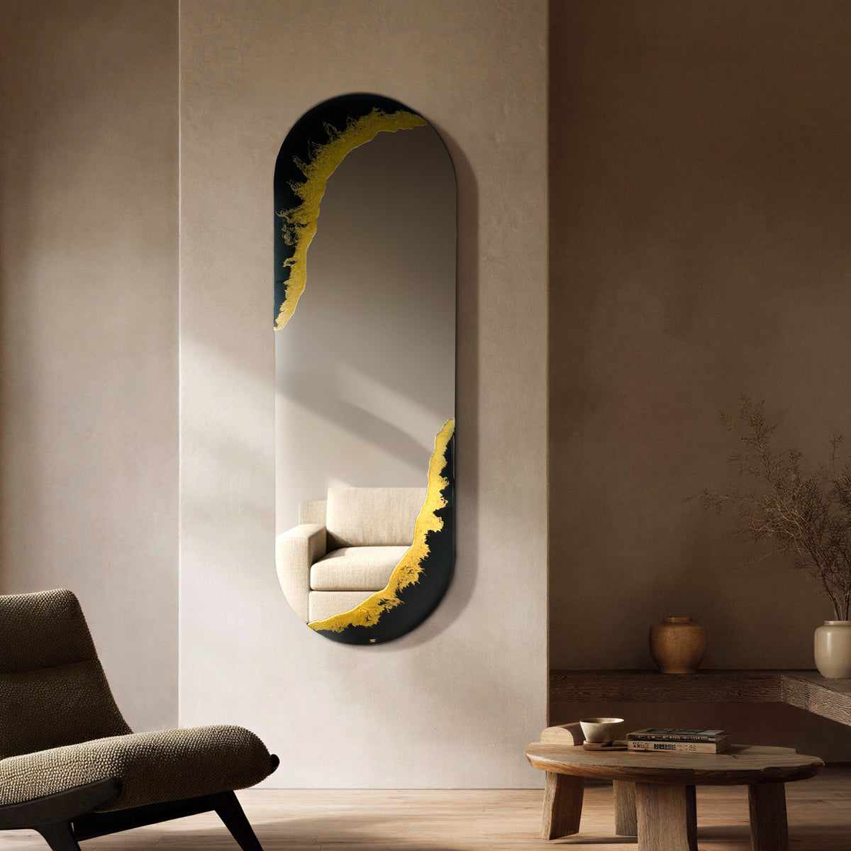 Hand Sculptured Frameless Wall Mirror – Tatiana Glen | Obsidian Horizon