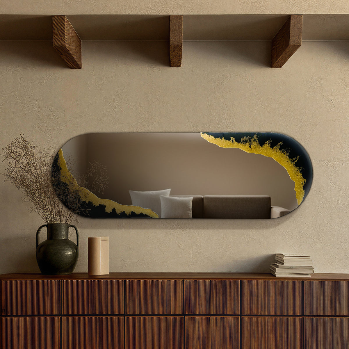 Hand Sculptured Frameless Wall Mirror – Tatiana Glen | Obsidian Horizon