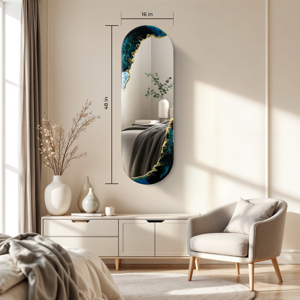 Hand Sculptured Sculptural Wall Mirror - Tatiana Glen - Tidal Horizon - 48H x 16W Inches