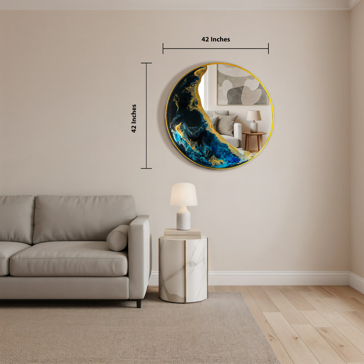 Hand Sculptured Round Wall Mirror – Tatiana Glen | Half Moon | 22-36 Inch Diameter