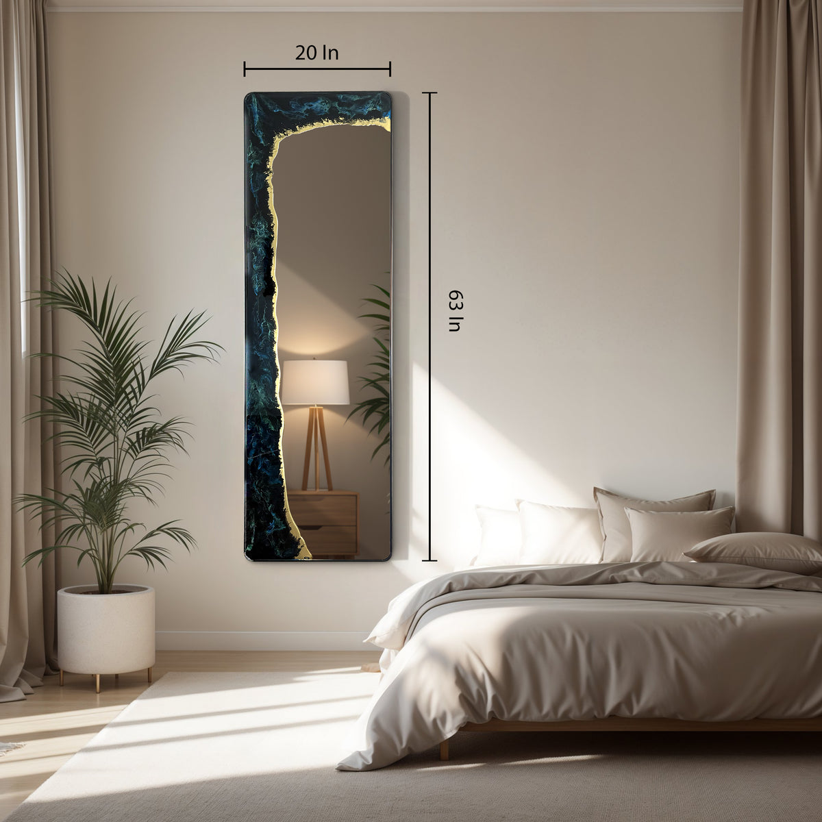 Hand Sculptured Full-Length Wall Mirror – Tatiana Glen | Eclipse Tide | 63H x 20W Inches