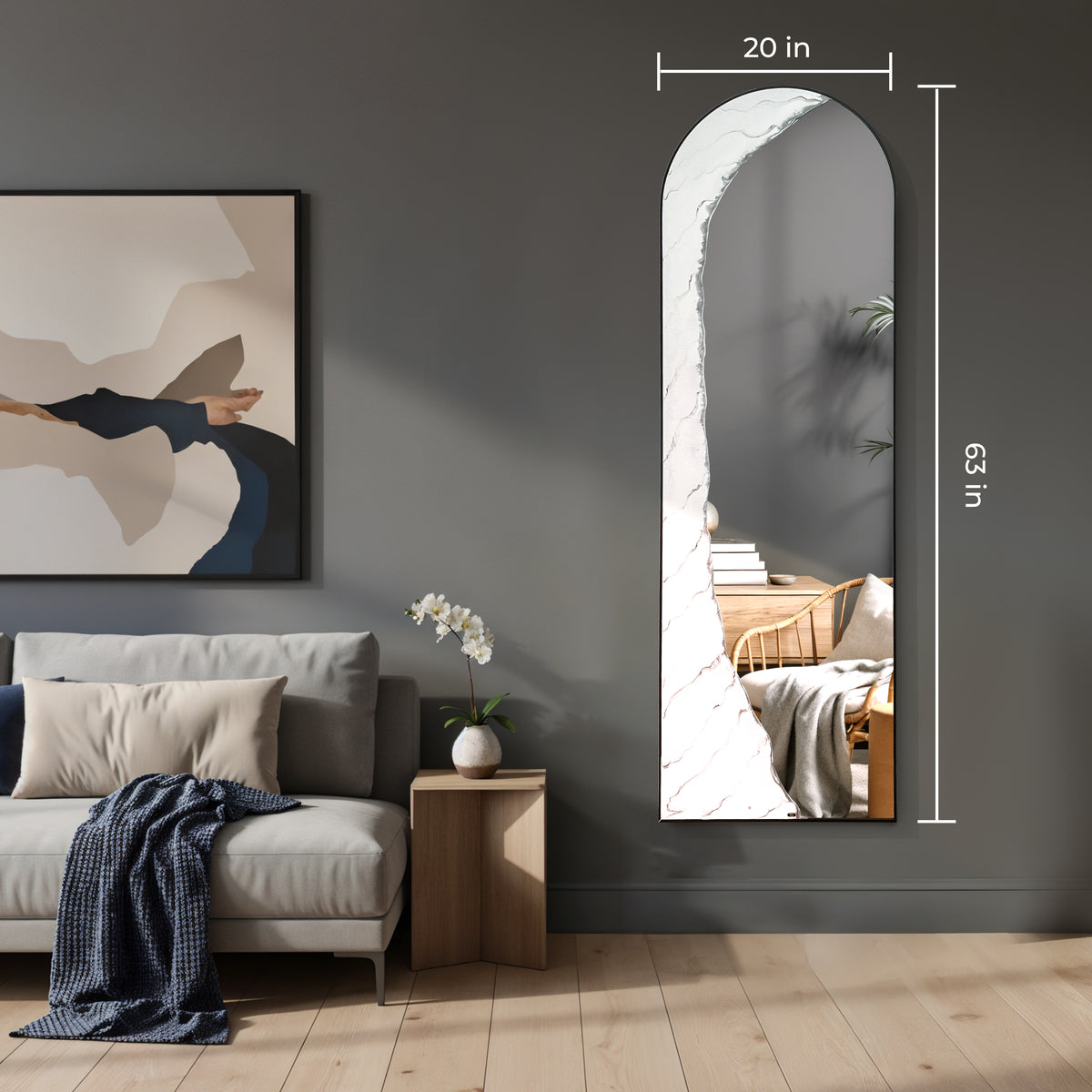 Hand Sculptured Full-Length Wall Mirror – Tatiana Glen | Silent Archway | 63H x 21W Inches