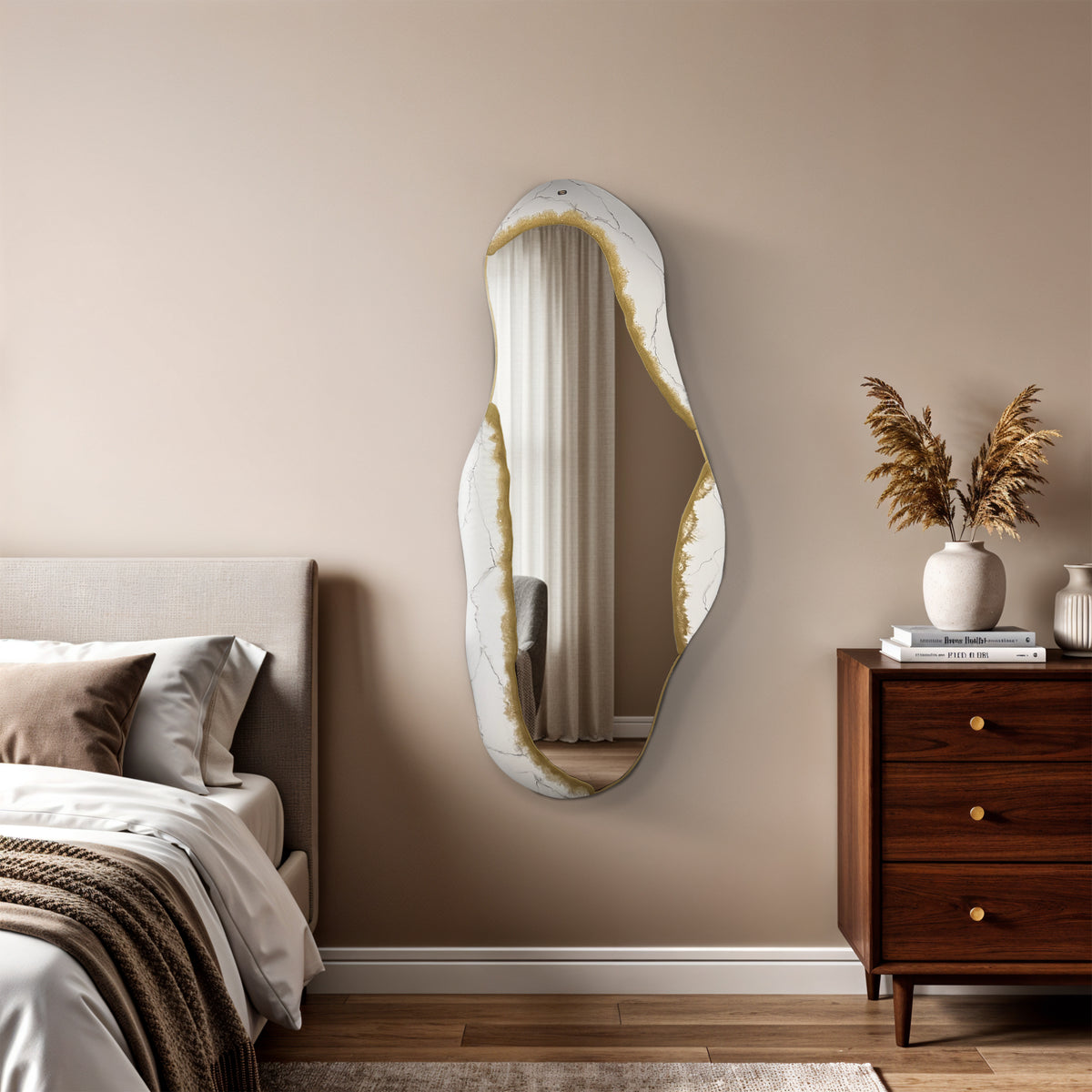 Hand Sculptured Organic Wall Mirror - Tatiana Glen - Kintsugi Flow - 47H x 21W Inches