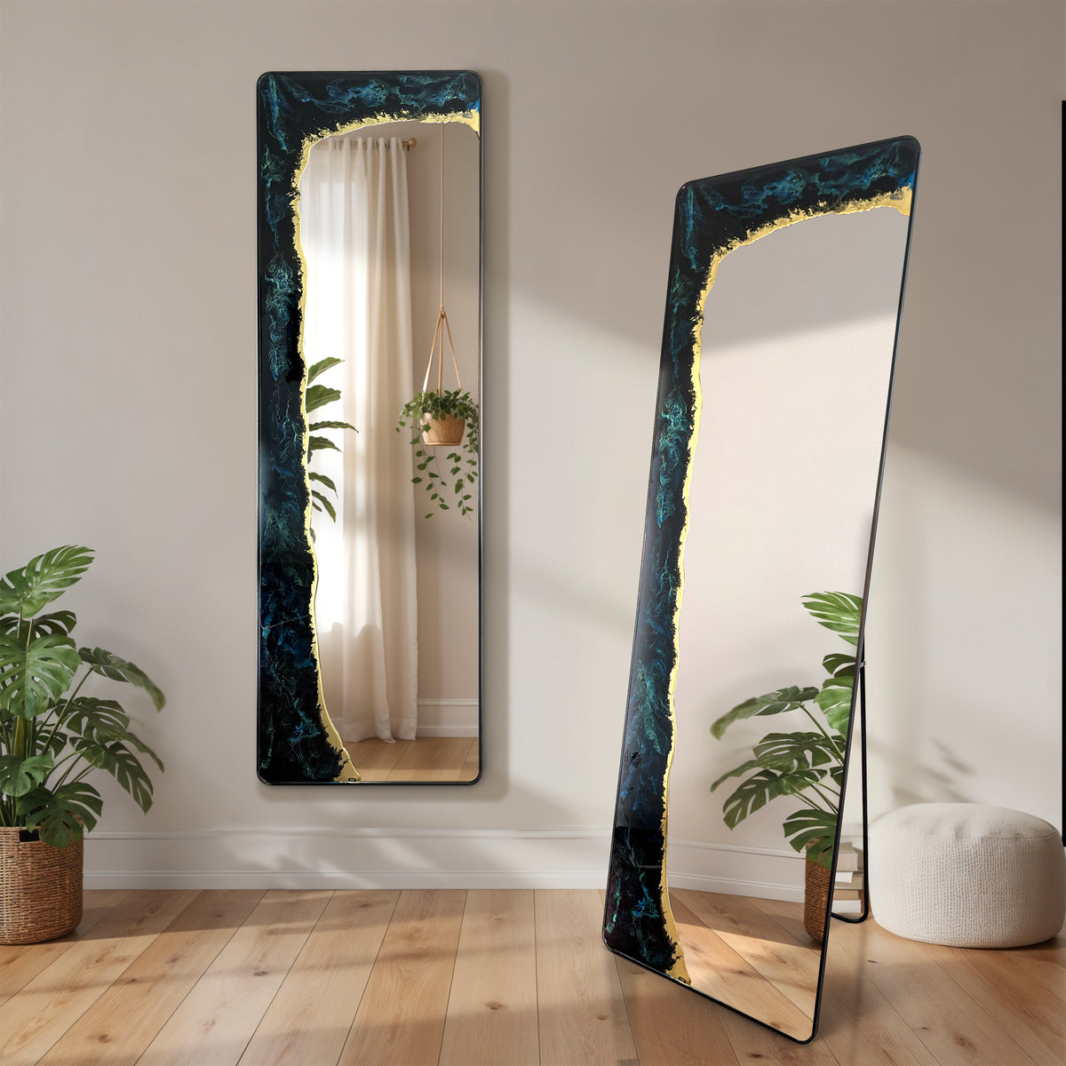 Hand Sculptured Full-Length Wall Mirror – Tatiana Glen | Eclipse Tide | 63H x 20W Inches