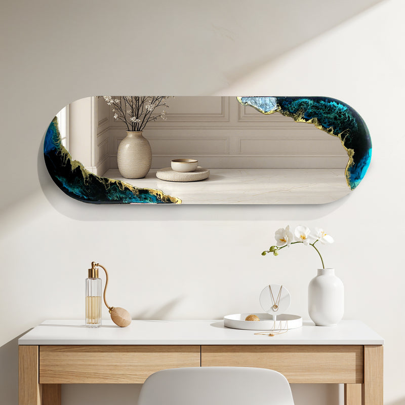 Hand Sculptured Sculptural Wall Mirror - Tatiana Glen - Tidal Horizon - 48H x 16W Inches