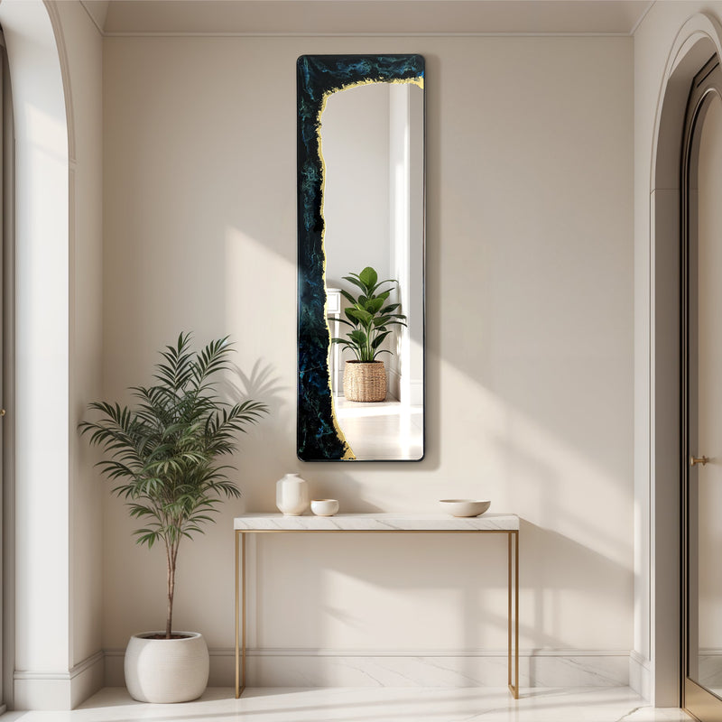 Hand Sculptured Full-Length Wall Mirror – Tatiana Glen | Eclipse Tide | 63H x 20W Inches