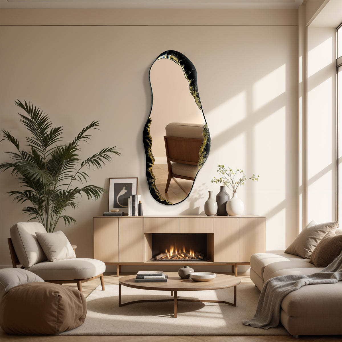 Hand Sculptured Organic Wall Mirror - Tatiana Glen - Veins of the Void - 47H x 21W In