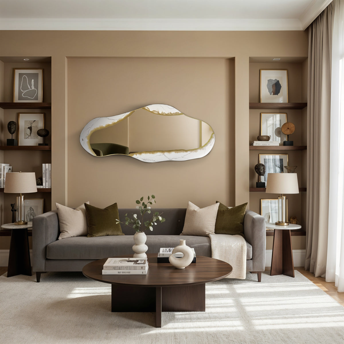 Hand Sculptured Organic Wall Mirror - Tatiana Glen - Kintsugi Flow - 47H x 21W Inches