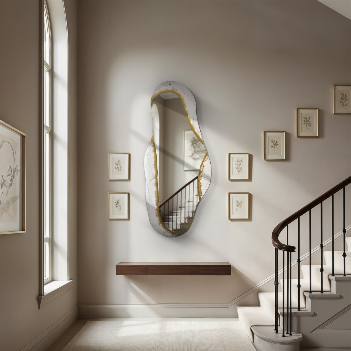 Hand Sculptured Organic Wall Mirror - Tatiana Glen - Kintsugi Flow - 47H x 21W Inches