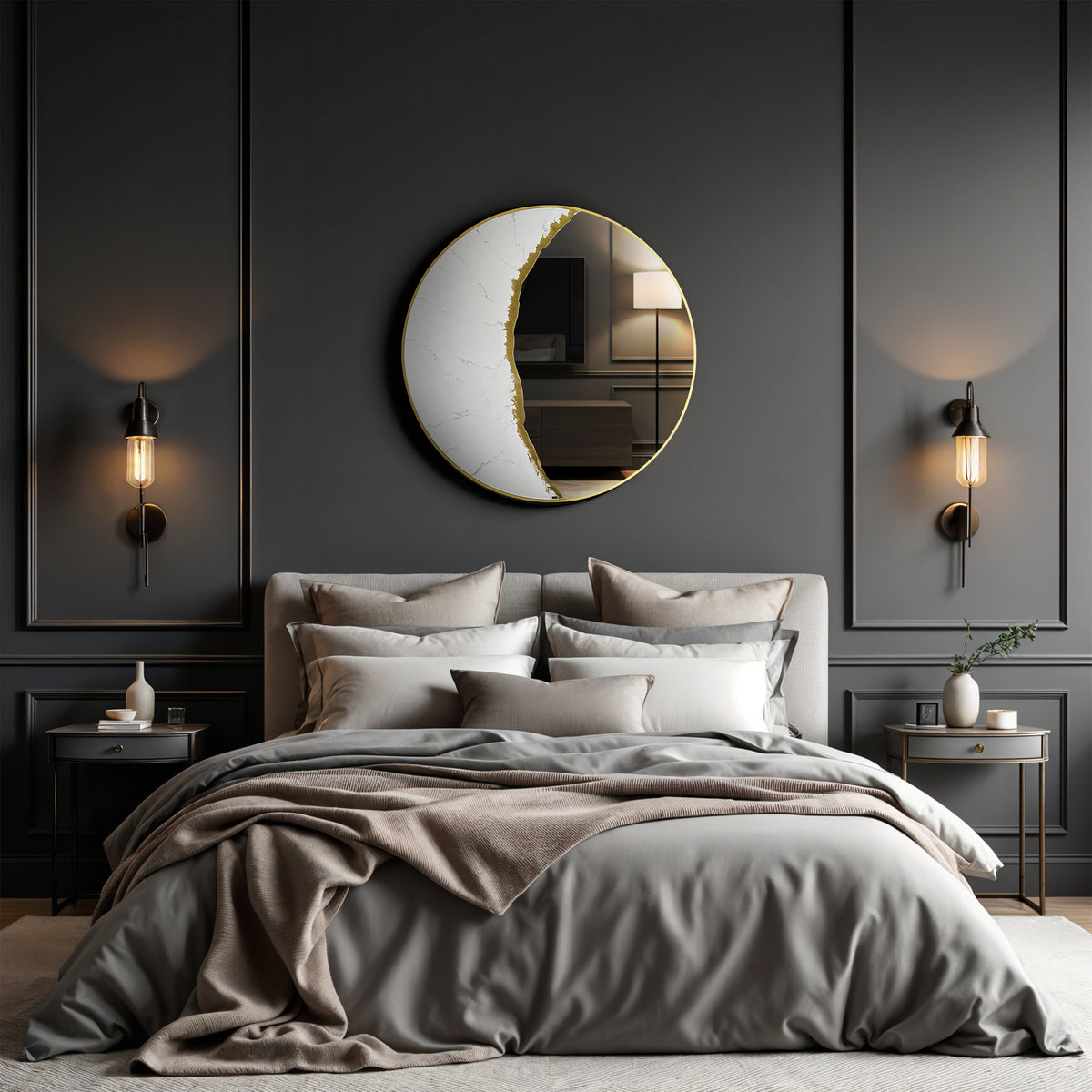 Hand Sculptured Round Wall Mirror – Tatiana Glen | Gilded Eclipse | 22"–36" Diameter