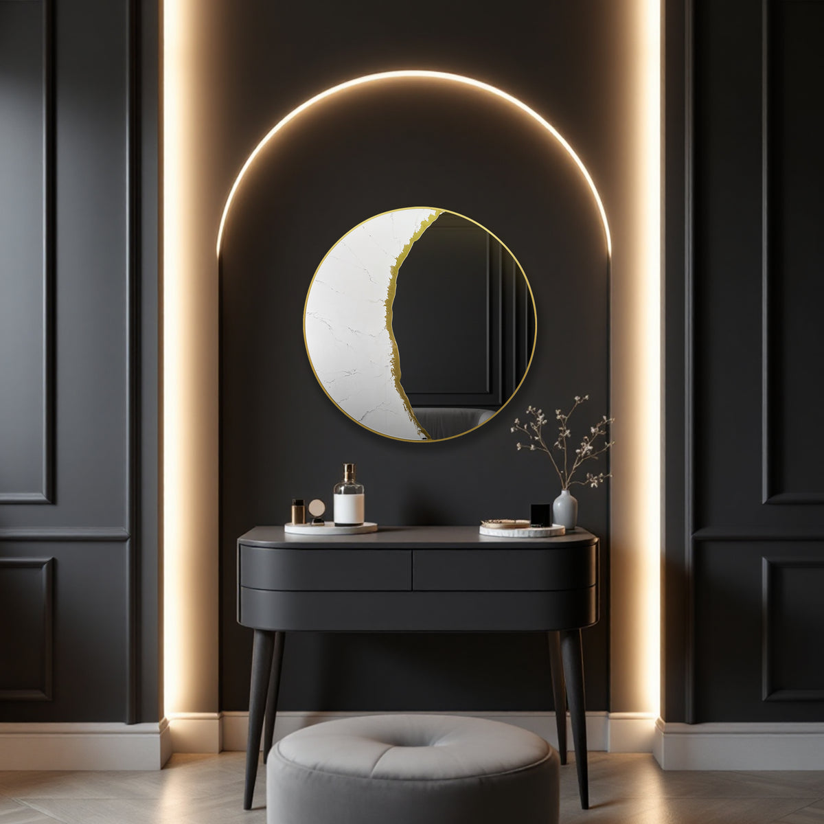 Hand Sculptured Round Wall Mirror – Tatiana Glen | Gilded Eclipse | 22"–36" Diameter
