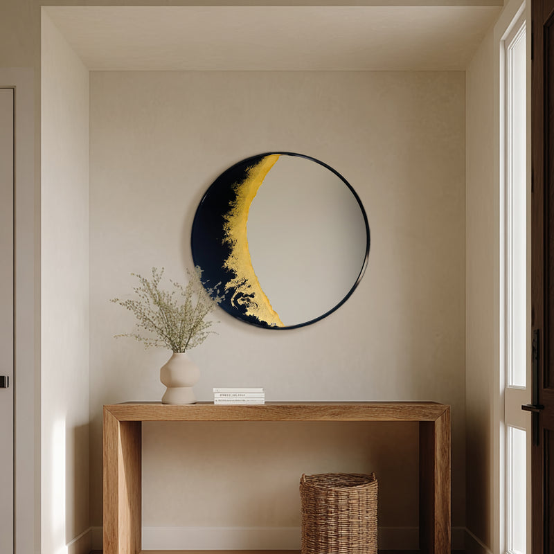 Hand Sculptured Round Wall Mirror – Tatiana Glen | New Moon | 22"–36" Diameter