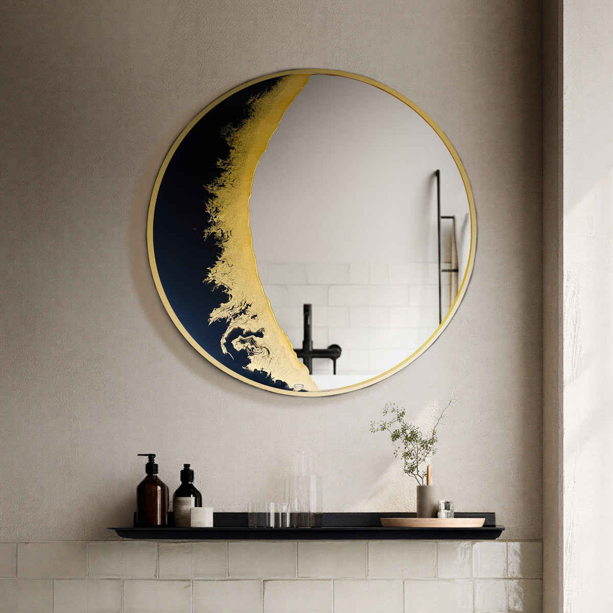 Hand Sculptured Round Wall Mirror – Tatiana Glen | New Moon | 22"–36" Diameter