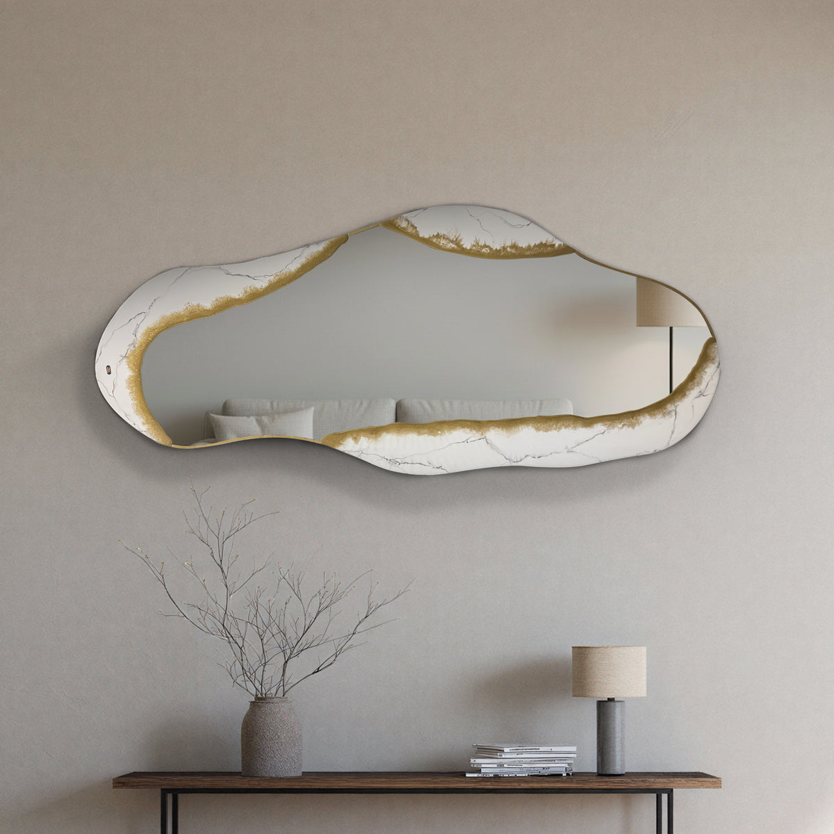 Hand Sculptured Organic Wall Mirror - Tatiana Glen - Kintsugi Flow - 47H x 21W Inches