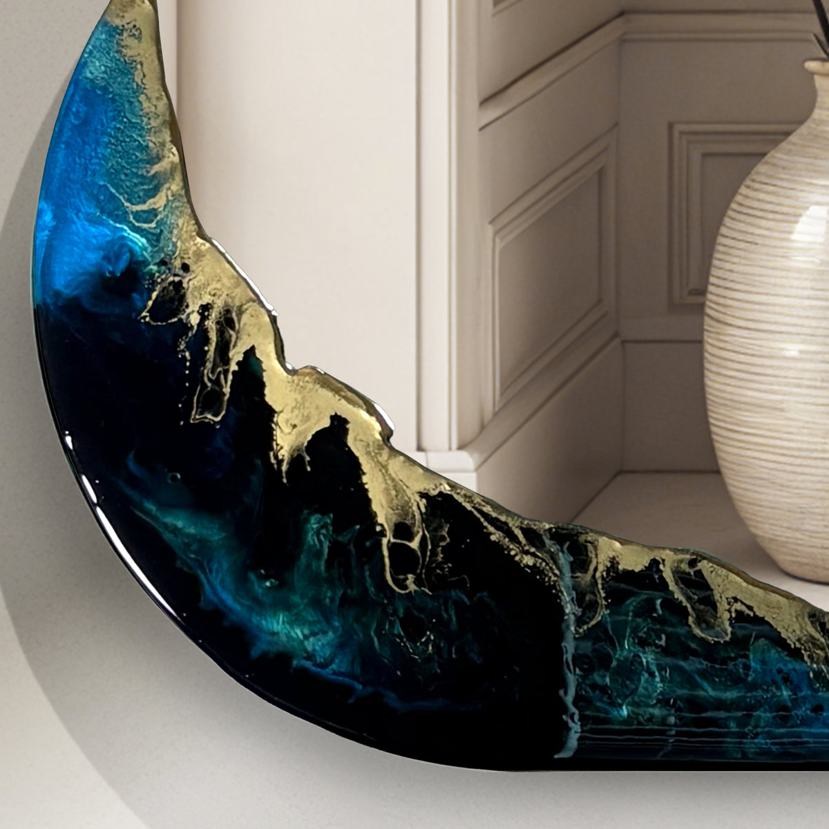 Hand Sculptured Sculptural Wall Mirror - Tatiana Glen - Tidal Horizon - 48H x 16W Inches