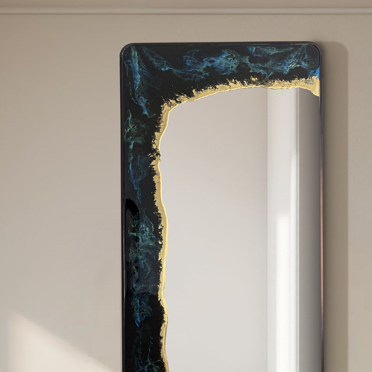 Hand Sculptured Full-Length Wall Mirror – Tatiana Glen | Eclipse Tide | 63H x 20W Inches