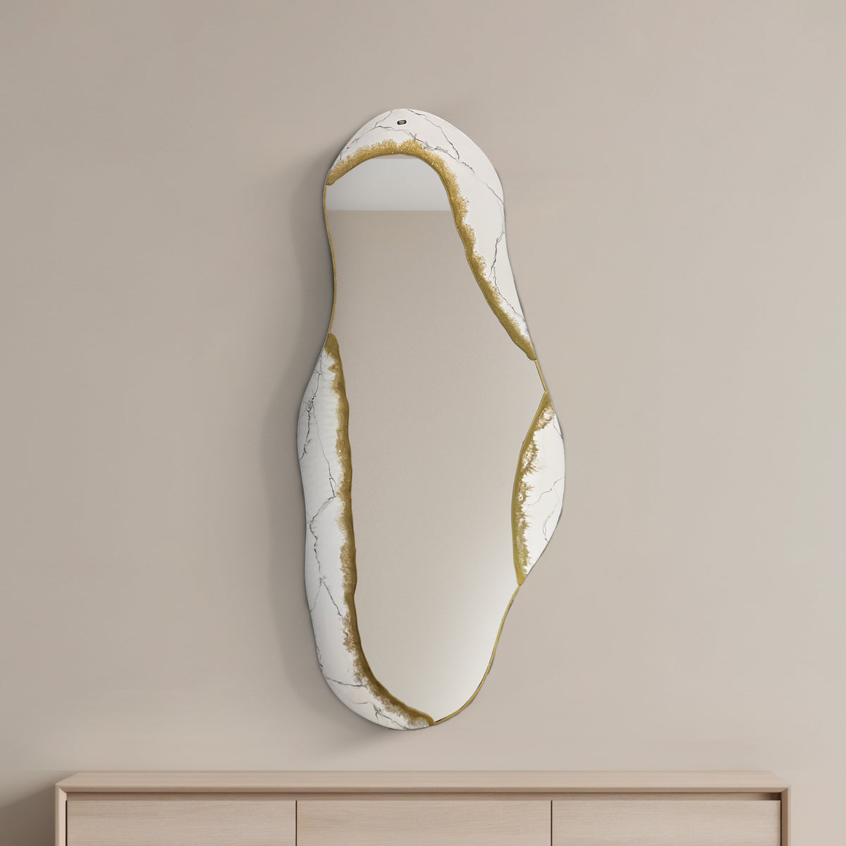 Hand Sculptured Organic Wall Mirror - Tatiana Glen - Kintsugi Flow - 47H x 21W Inches
