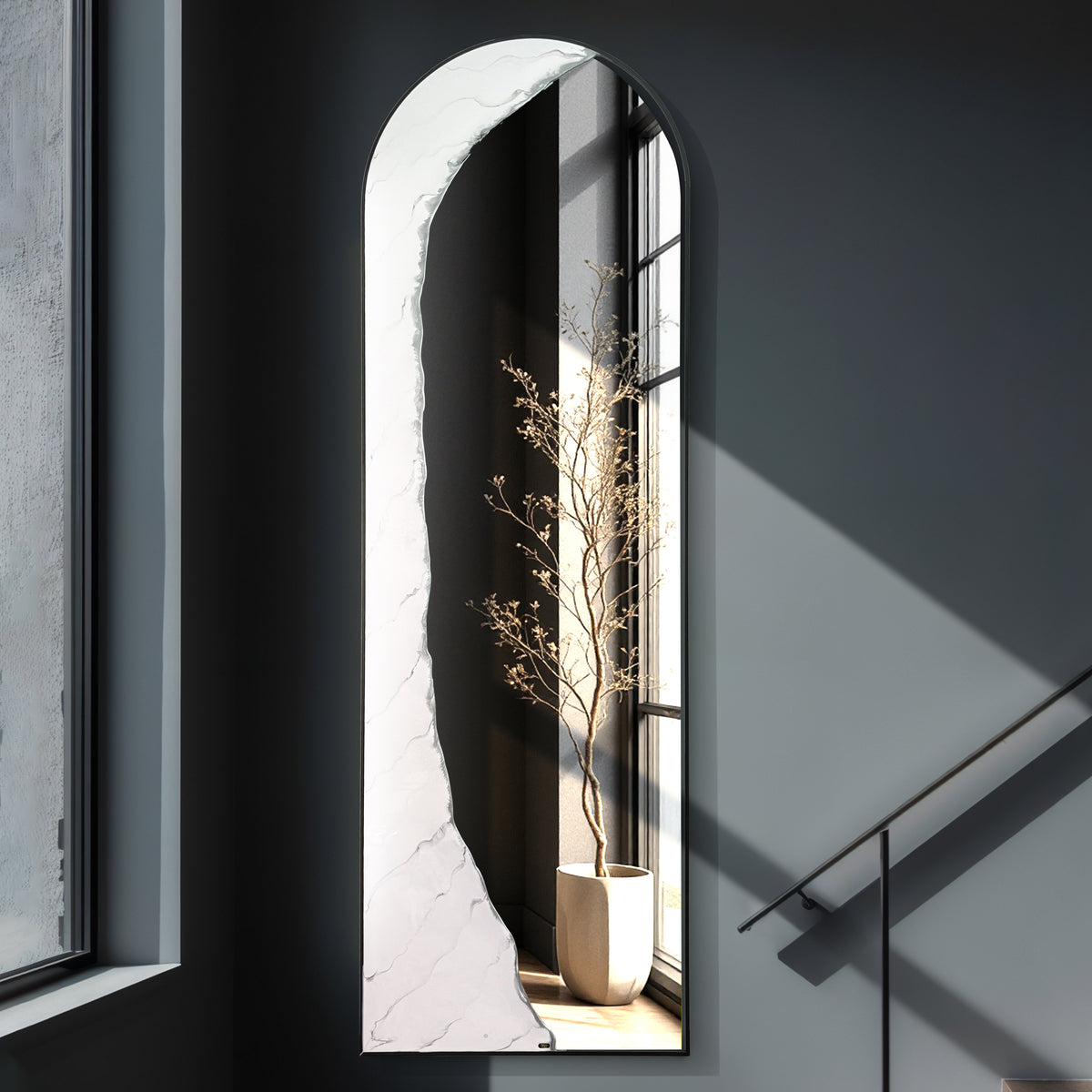 Hand Sculptured Full-Length Wall Mirror – Tatiana Glen | Silent Archway | 63H x 21W Inches