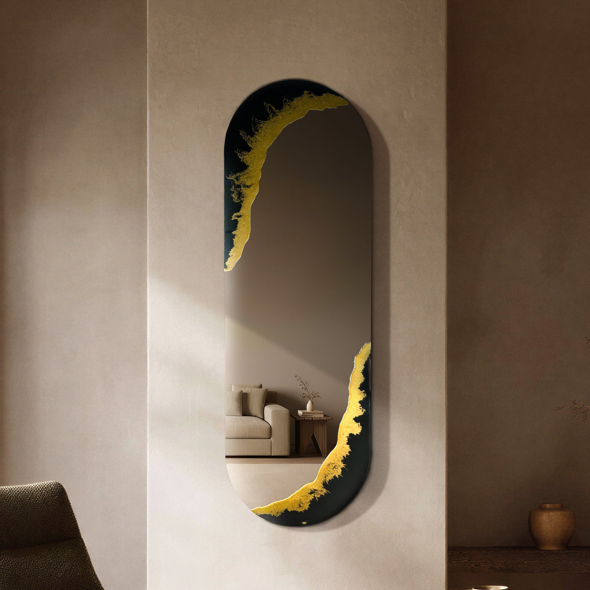 Hand Sculptured Frameless Wall Mirror – Tatiana Glen | Obsidian Horizon