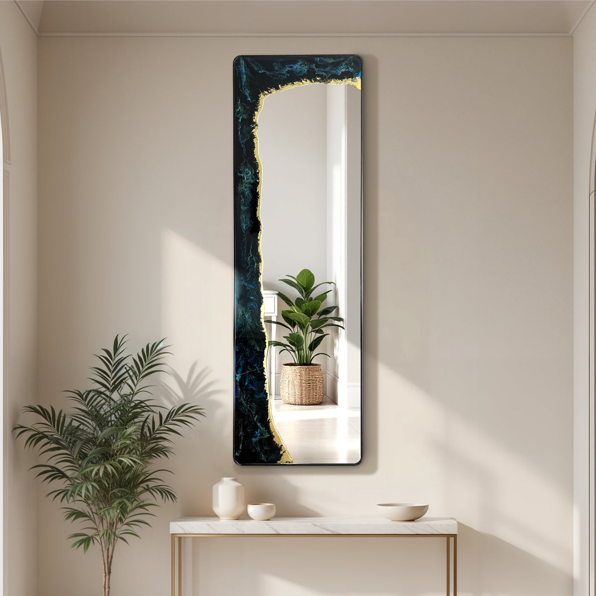 Hand Sculptured Full-Length Wall Mirror – Tatiana Glen | Eclipse Tide | 63H x 20W Inches