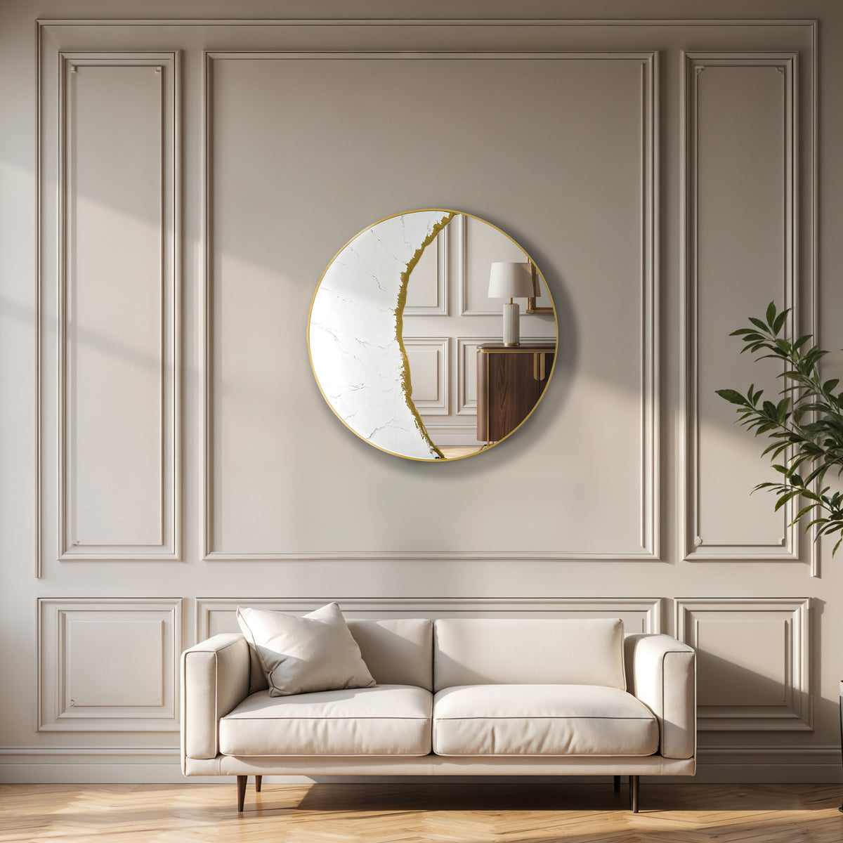 Hand Sculptured Round Wall Mirror – Tatiana Glen | Gilded Eclipse | 22"–36" Diameter