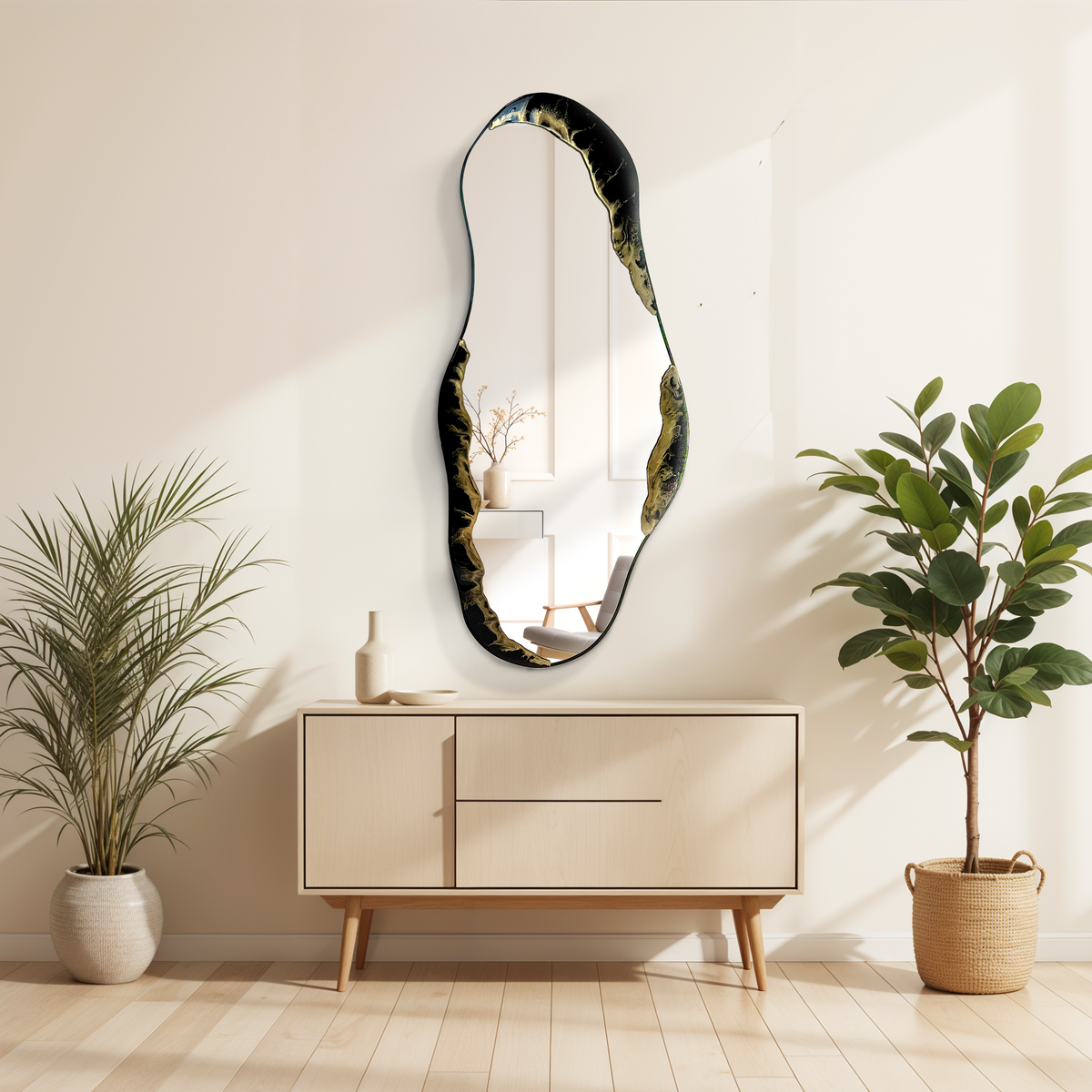 Hand Sculptured Organic Wall Mirror - Tatiana Glen - Veins of the Void - 47H x 21W In