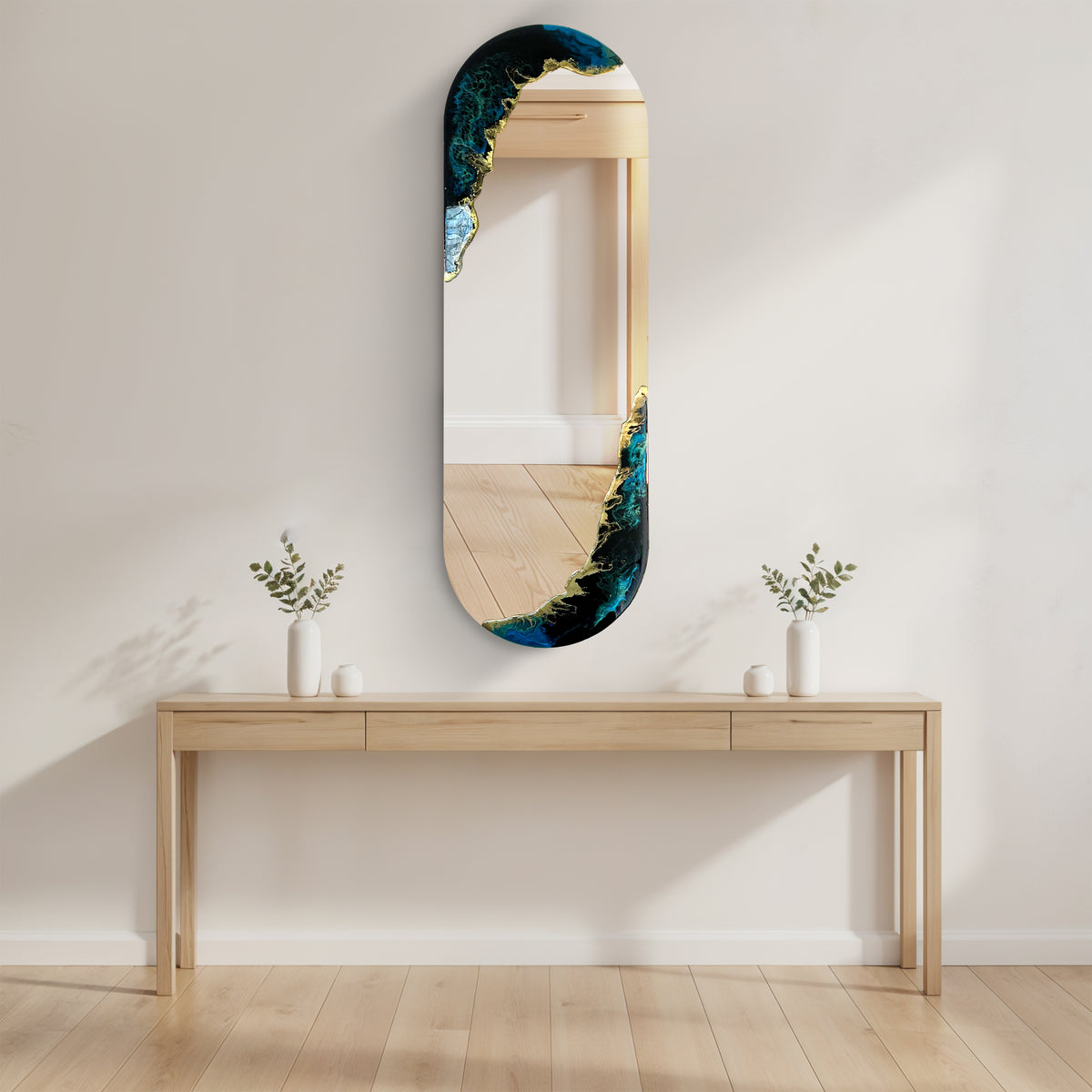 Hand Sculptured Sculptural Wall Mirror - Tatiana Glen - Tidal Horizon - 48H x 16W Inches