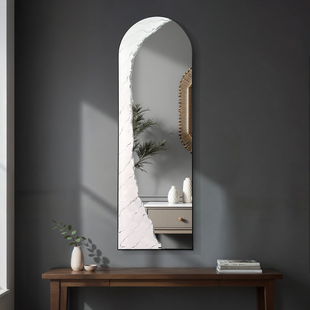 Hand Sculptured Full-Length Wall Mirror – Tatiana Glen | Silent Archway | 63H x 21W Inches