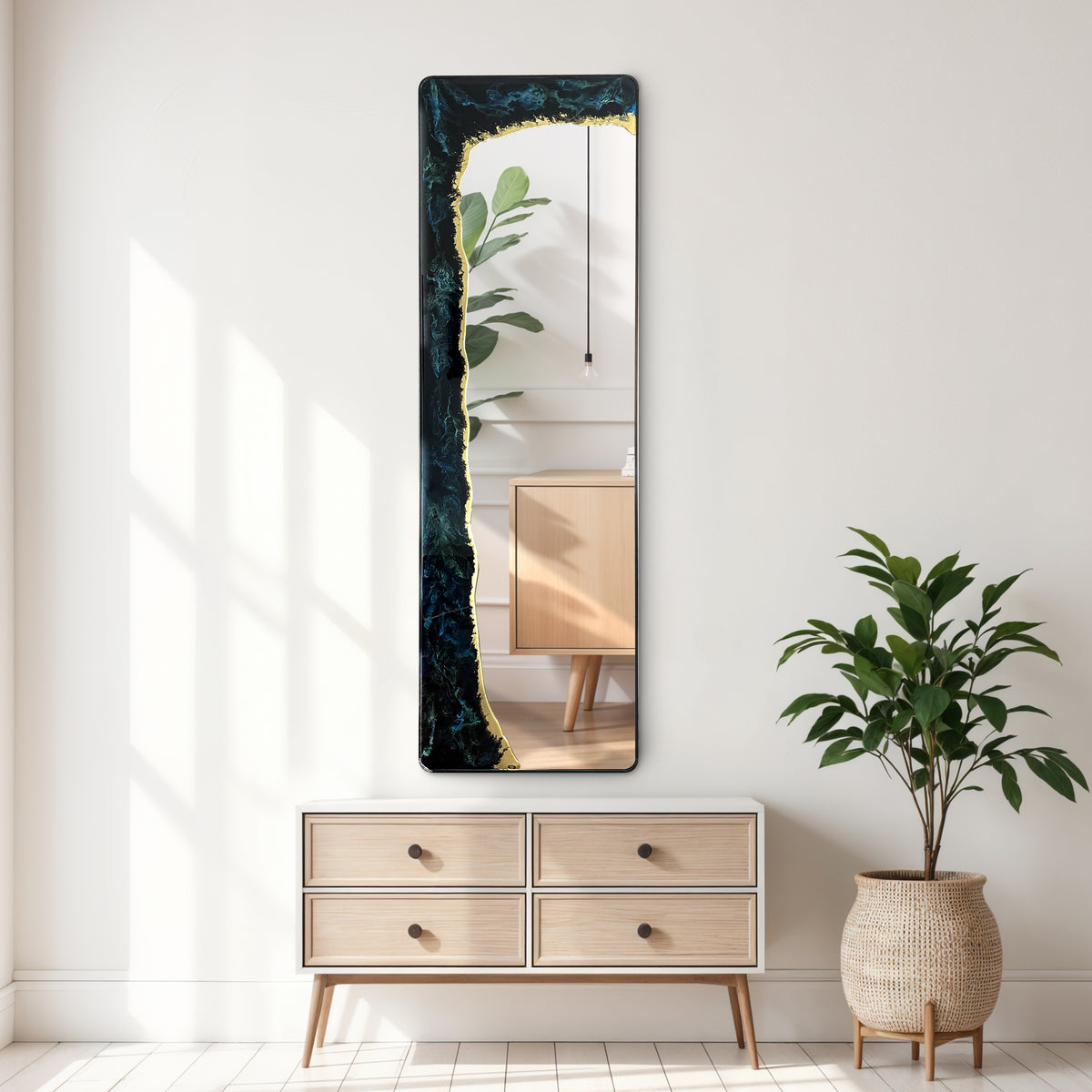 Hand Sculptured Full-Length Wall Mirror – Tatiana Glen | Eclipse Tide | 63H x 20W Inches