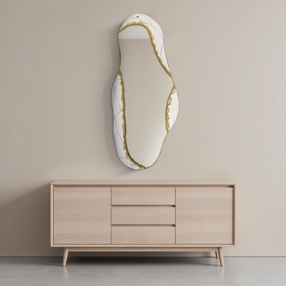 Hand Sculptured Organic Wall Mirror - Tatiana Glen - Kintsugi Flow - 47H x 21W Inches