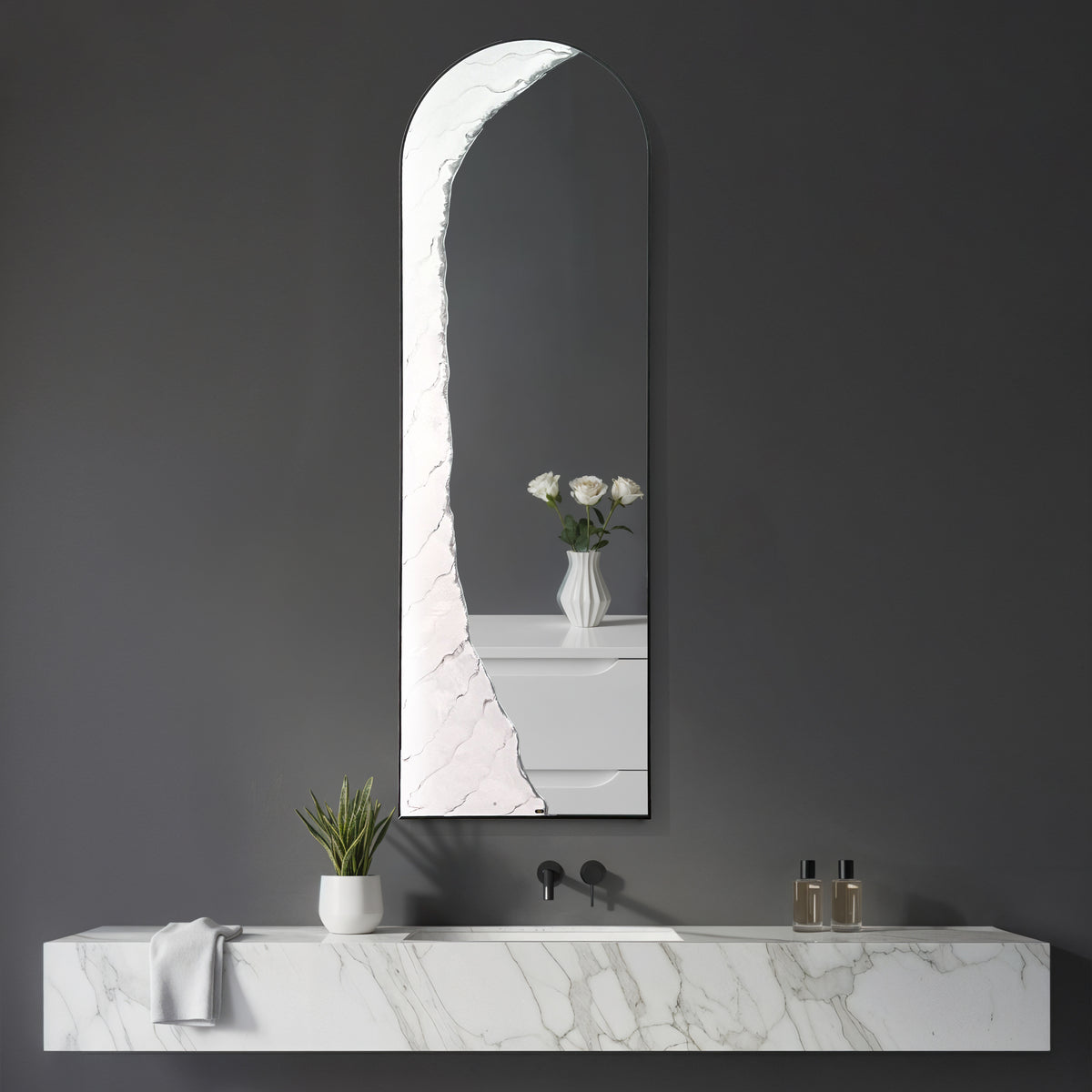 Hand Sculptured Full-Length Wall Mirror – Tatiana Glen | Silent Archway | 63H x 21W Inches