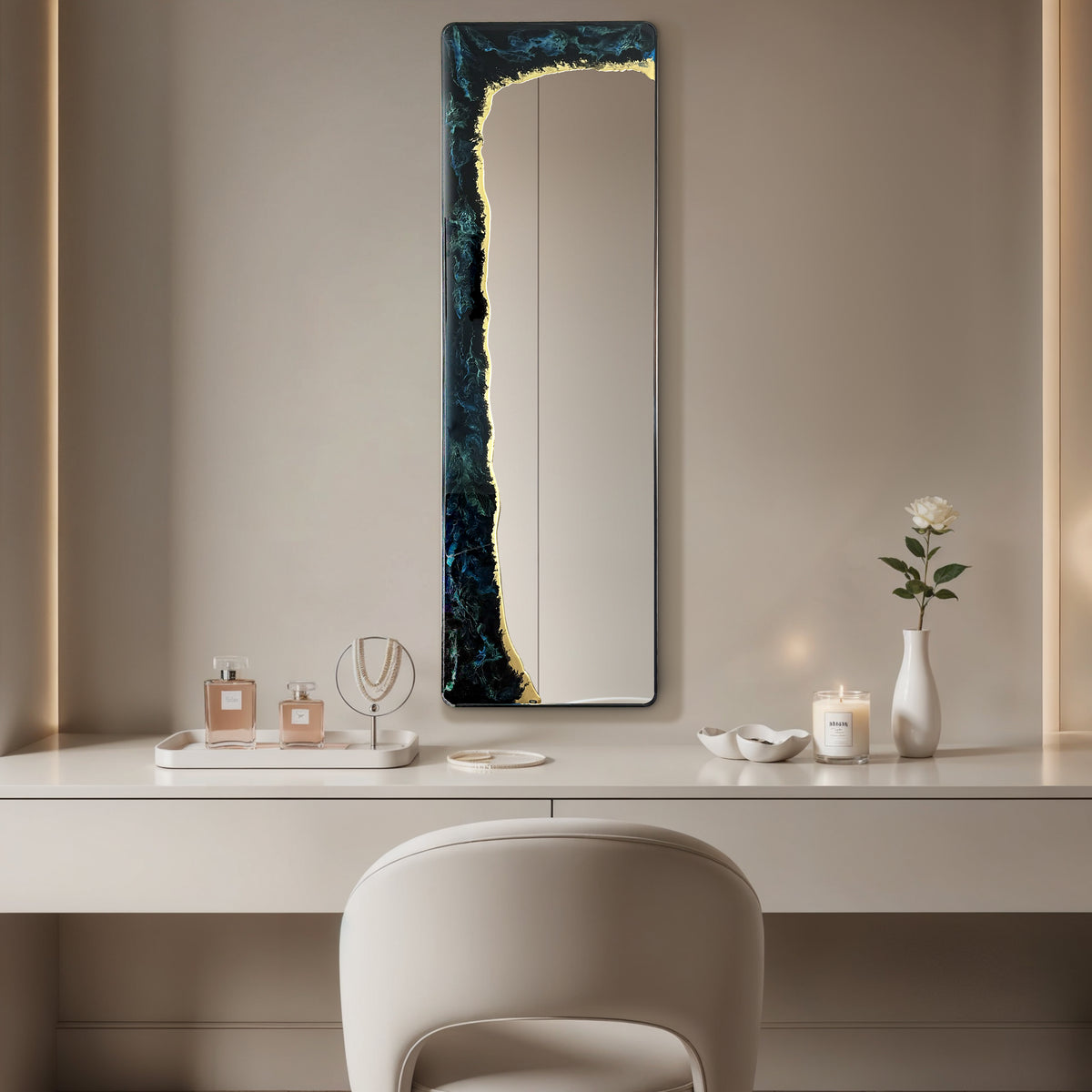 Hand Sculptured Full-Length Wall Mirror – Tatiana Glen | Eclipse Tide | 63H x 20W Inches