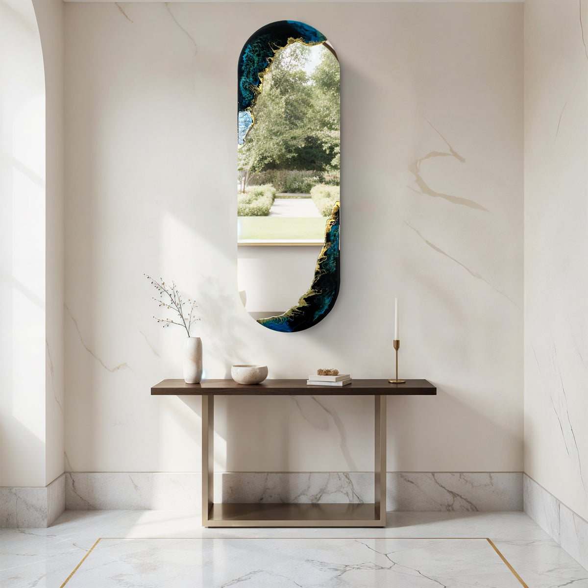 Hand Sculptured Sculptural Wall Mirror - Tatiana Glen - Tidal Horizon - 48H x 16W Inches