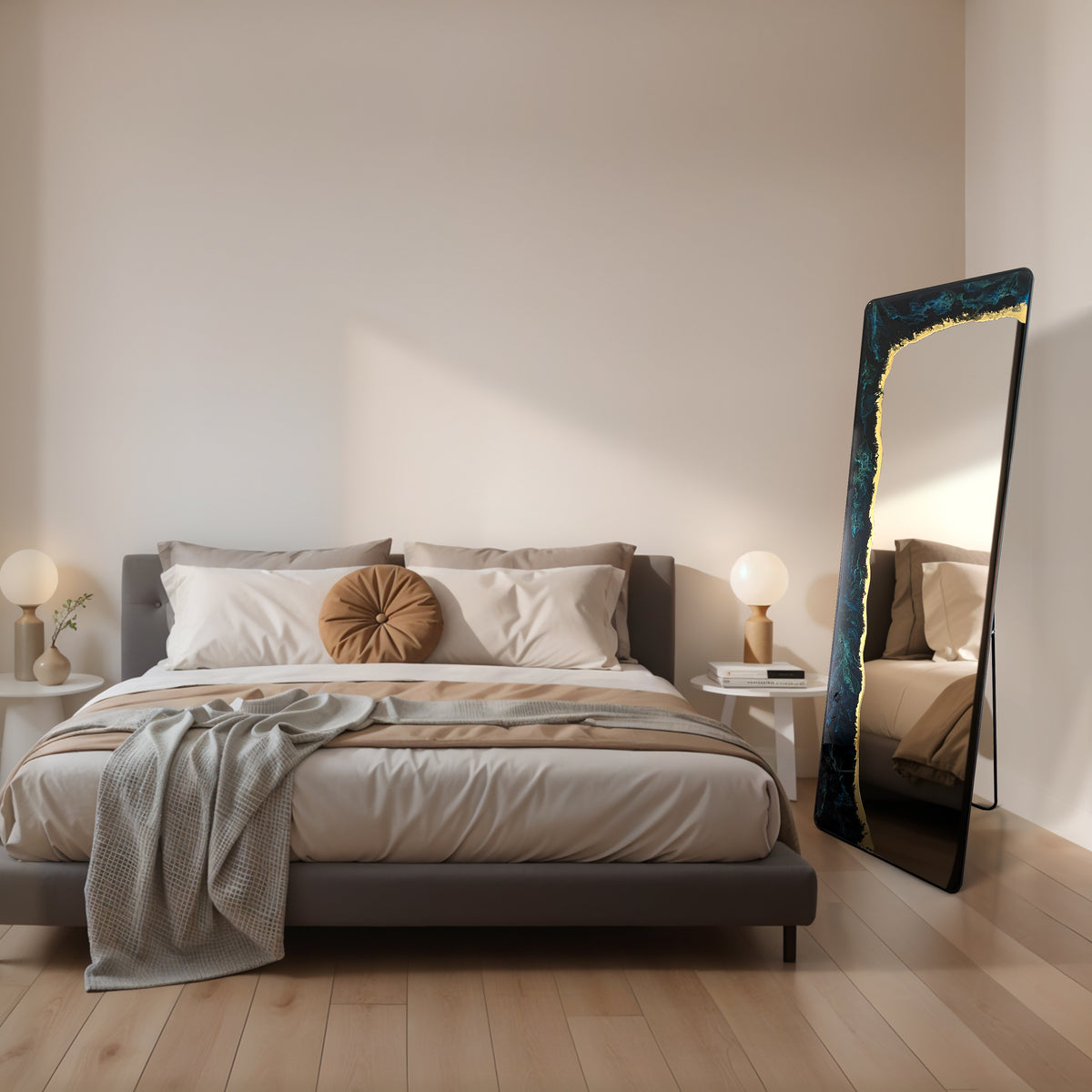 Hand Sculptured Full-Length Wall Mirror – Tatiana Glen | Eclipse Tide | 63H x 20W Inches